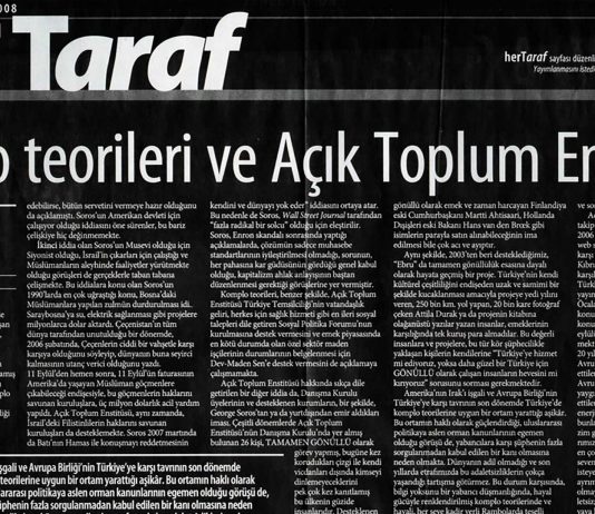 Taraf gazetesindeki yazının ekran görüntütüs