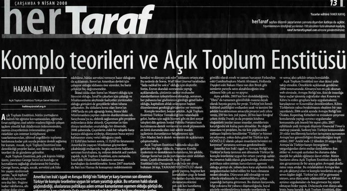 Taraf gazetesindeki yazının ekran görüntütüs